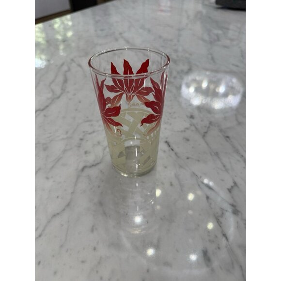 MCM Vintage Federal Beverage Glasses Red Leaves & White Lattice With Caddy RARE - Picture 3 of 6